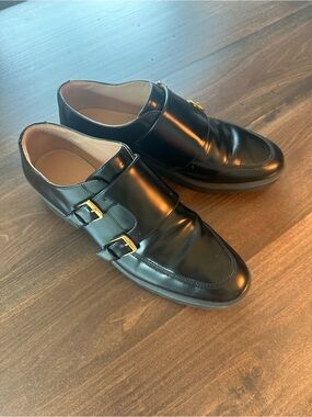 Cole Haan Black Leather Double Monk Strap Loafers